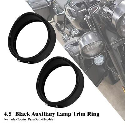 4.5" Vorbei Lichter Visier Stil Blinker Trim Ringe Schwarz Für Harley Touring - Image 1 of 4