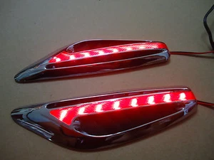 CAR SIDE FENDER VENT COVER RED SHELL CHROME RED LED LIGHT X 2 PIECES - Picture 1 of 5
