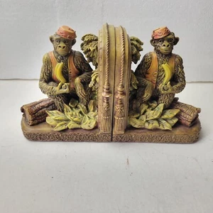 Circus Monkey Bookends Wearing Vest Fez Hat Holding Bananas 1999 CBK - Picture 1 of 10