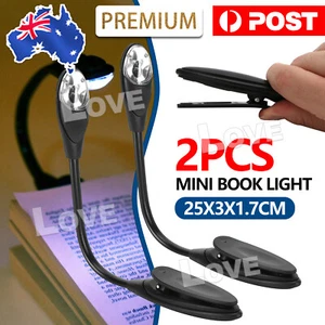 2X Mini Flexible Clip-On Bright Book Light Laptop LED Book Reading Light Lamp AU - Picture 1 of 9