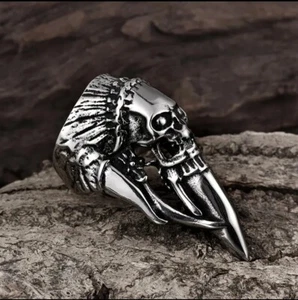 Large Horned Claw Skull Ring Polished Stainless Steel Heavy size 10 Biker T 1/2 - Picture 1 of 1