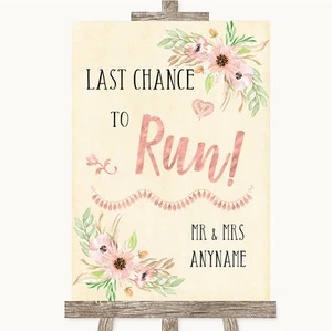 Blush Peach Floral Last Chance To Run Personalised Wedding Sign - Picture 1 of 8