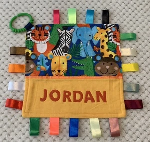 Babies Personalised Security Taggie Blanket / Toy - JUNGLE PRINT - - Picture 1 of 8
