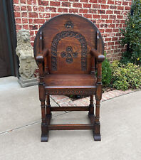 Antique English Monk's Chair  Bench Oak Converts to Folding Table ROUND 19th C