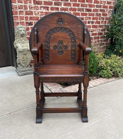 Antique English Monk's Chair  Bench Oak Converts to Folding Table ROUND 19th C Cover