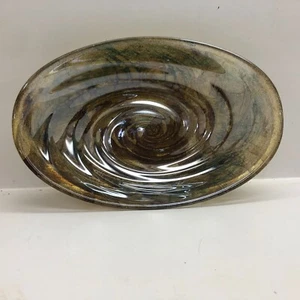 Sparkly Gold Sand Finish Art Glass Centerpiece Bowl Swirl Oval Gently Used - Picture 1 of 3