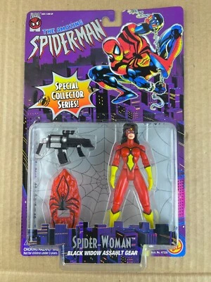 Figura de acción Marvel Spider-Man Spider-Woman Black Widow Assault Gear 1996ToyBiz Foto 1 de 3