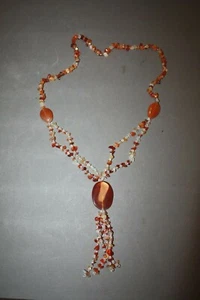VTG MULTI-COLOR EARTHTONE CHIP STONE & FACETED CRYSTAL DANGLE NECKLACE (E-26,68) - Picture 1 of 3