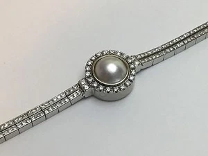 Estate - Art Deco 2.08 CTW Genuine Diamond & Mabe Pearl Bracelet 18K White Gold - Picture 1 of 9
