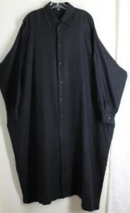 Eskandar 1 Fits L XL 1X 2x 3x Black 49"Long Dramatic Linen Duster Dress Jacket - Picture 1 of 7