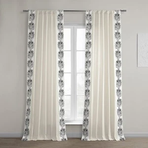 Bordered Solid Cotton Curtains for Bedroom & Living Room 50 X 108, DTCC-SB220... - Picture 1 of 9