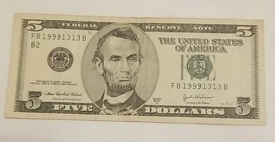 COLLECTIBLE: 5 Dollar bill FB 19991313 B - Image 1 of 4