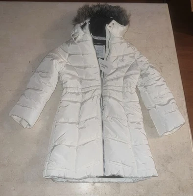 NUEVO CON ETIQUETAS CK Calvin Klein Niñas Blanco Cremallera Completa Chaqueta Puffer con Capucha Talla M 8/10 $120 Foto 1 de 4