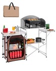 Camping Kitchen Table Picnic Cabinet Folding Cooking Storage Rack Portable Brown