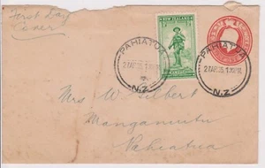 (K80-3) 1936 NZ First Day Cover 1d PSE +1/2d ANZAC stamp (space filler) used(C - Picture 1 of 1