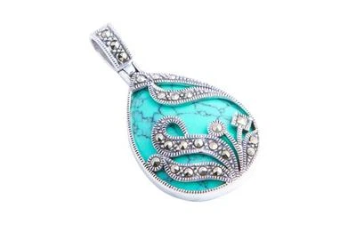 Colgante De Plata Esterlina Con Marcasita Y Turquesa/MOP/Ónix Con Cadena De 18" - Imagen 1 de 3