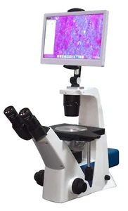 Inverted Biology Phase Contrast Live Cell Microscope w 4K Camera, LCD Display - Picture 1 of 6