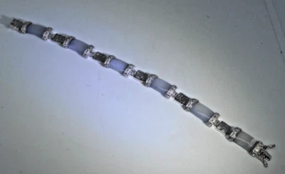 Lavender Jade Sterling Silver Chinese Paneled Bracelet 7.5" - Image 1 of 4