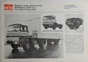 Folleto/hoja de especificaciones original de la unidad de tractor Magirus Deutz 232 D16, años 70 - Imagen 1 de 3