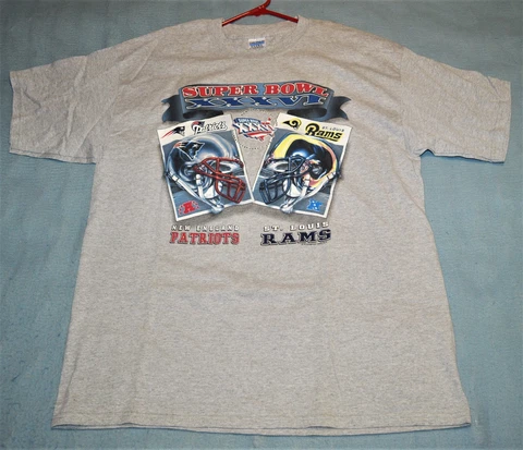 Super Bowl XXXVI 2002 New England Patriots St. Louis Rams T-Shirt XL Gray Cover