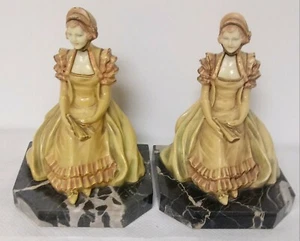 1926 J B Hirsch 6 1/2in Bookends Lady in Waiting Ivorine Face Chest Marble Base - Picture 1 of 12