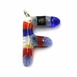 CIONDOLO, LETTERA VETRO MURANO, INIZIALE F, LUNGHEZZA 2.5 CM, MURRINE - Imagen 1 de 5