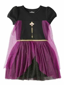 Disney Frozen 2 Girls Sparkly Black & Purple Princess Anna Dress With Cape L - Picture 1 of 3