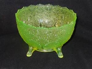 1885 Gillander EAPG Pattern Glass Vaseline 4 Footed Bowl Maple Leaf - Picture 1 of 7