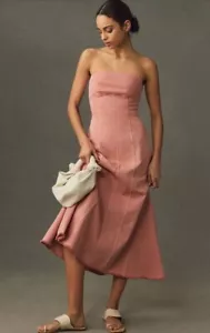 Anthropologie Pilcro Denim Sweetheart Neckline dress coral UK S RRP £130 - Picture 1 of 18