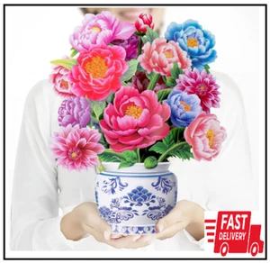 Pop up Flower Card, 3D Paper Flowers Bouquet – 14" Peony, Birthday, Mother’S Day - Picture 1 of 2