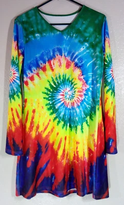 Disfraz de bailarina Go Go Go espiral arco iris espiral años 60 años 70 tie tye dye grande para mujer Foto 1 de 4