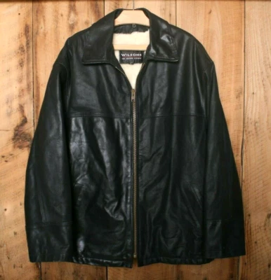Vintage 90's WILSONS Black Leather Sherpa Lined Moto Jacket Tagged L | Fits XL - Image 1 of 4