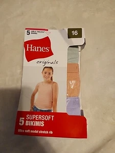 Hanes Girls Tagless Super Soft Bikinis 5 Pack Size 16 - Picture 1 of 2