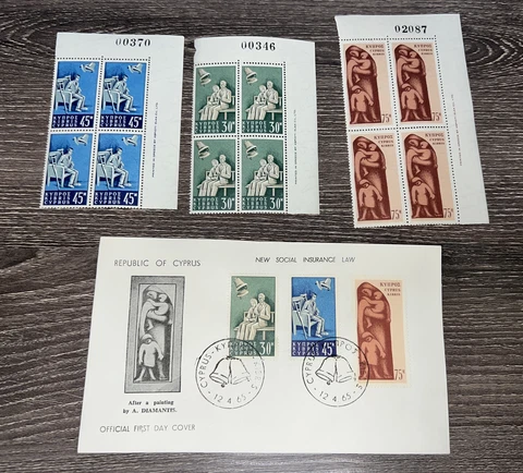 Cyprus Scott 254-256 Unaddressed stamps set lot Social Insurance law Cover