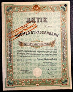 D-121 ACCIONES Bremer Strassenbahn AG más de 1000 marcos Bremen en enero de 1922 - Imagen 1 de 2