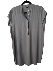 Vince Size XS - S Cap Sleeve Pullover 3-Button Tunic Dress 100% Silk Olive Green - Picture 1 of 10