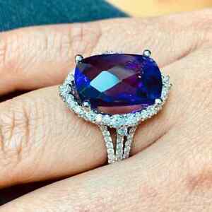 Features A Gorgeous Purple Amethyst With Crystal Clear CZ 10.5TCW Handmade Ring