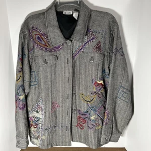 Chaqueta Units Gris Espiga Con Bordados Coloridos, Cuentas y Patchwork XL - Imagen 1 de 20