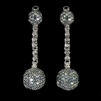 925 Orecchini Argento Sterling Zaffiro Blu Rotondo Taglio Diamante Topazio Gemma - Immagine 1 di 4