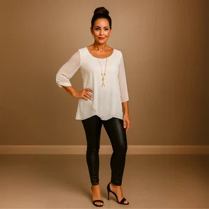WOMENS BLOUSE LADIES TOP V HEM CHIFFON BLOUSE LINED - Picture 1 of 9