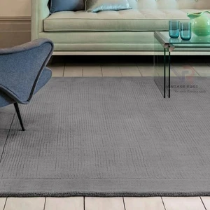 Handmade Grey Wool Area Rug 8x10 Modern Hand Tufted Solid Carpet for Living Room - Picture 1 of 10