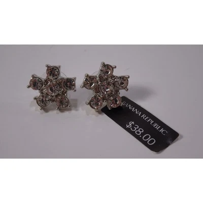 Banana Republic Women's Silver Crystal Burst Flower Stud Earrings NWT 38 - Image 1 of 4