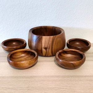 Dansk JHQ Teak Salad Bowl Set Service for 4 Denmark MCM Quistgaard Tulip Shape - Picture 1 of 24