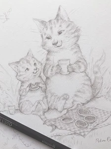 Original Art, Cute Cat And Kitten, Drawing By Kids Book Illustrator Petra Brown - Picture 1 of 2