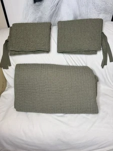 Pottery Barn Pick-Stitch Cotton Linen Quilted Sham Loden Green 2 Standard Shams - Bild 1 von 6