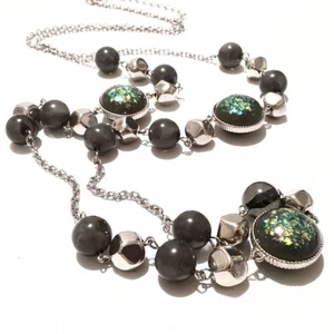 C 1946 Vintage-Style Green Confetti Bead Chain Necklace 40" - Picture 1 of 6