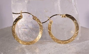 14K Brushed Yellow Gold Hoop Earrings 1.2 Grams - Picture 1 of 5