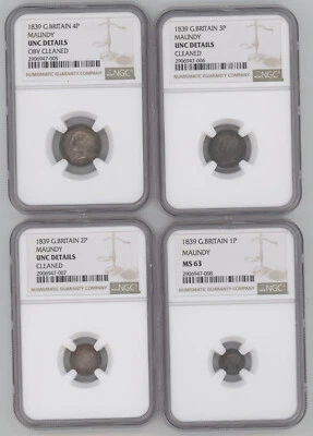 1839 Great Britain (Queen Victoria, Young Head) MAUNDY 4-Piece Coin Set NGC MS6 - Image 1 of 4
