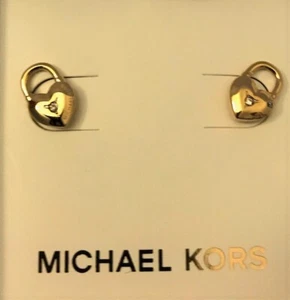 NWT Michael Kors Gold Tone Heart Padlock Stud Earrings MKJX7422710 - Picture 1 of 5