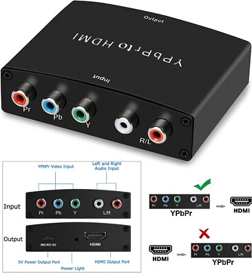 Component to HDMI Adapter YPbPr 5RCA To HDMI Coverter R/L 1080P Video Audio - Image 1 of 4